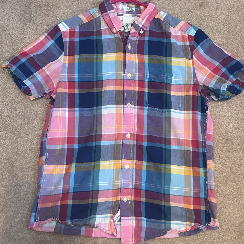 Mens Plaid Cotton Poplin Shirt Sz-Sm